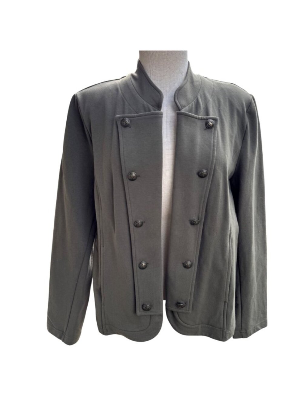 Tommy Hilfiger Women Band Jacket Olive Green XL Cotton Blend Double Breasted New - Picture 9 of 15